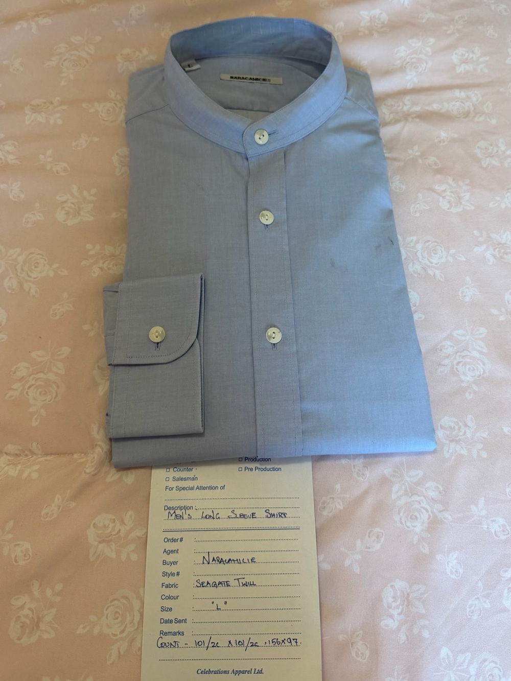 Mens Light Blue Mandarin Collar Shirt